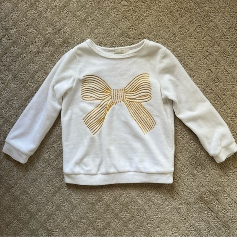 NFS. First Impressions white sweater with gold bow design, size 3T, EUC